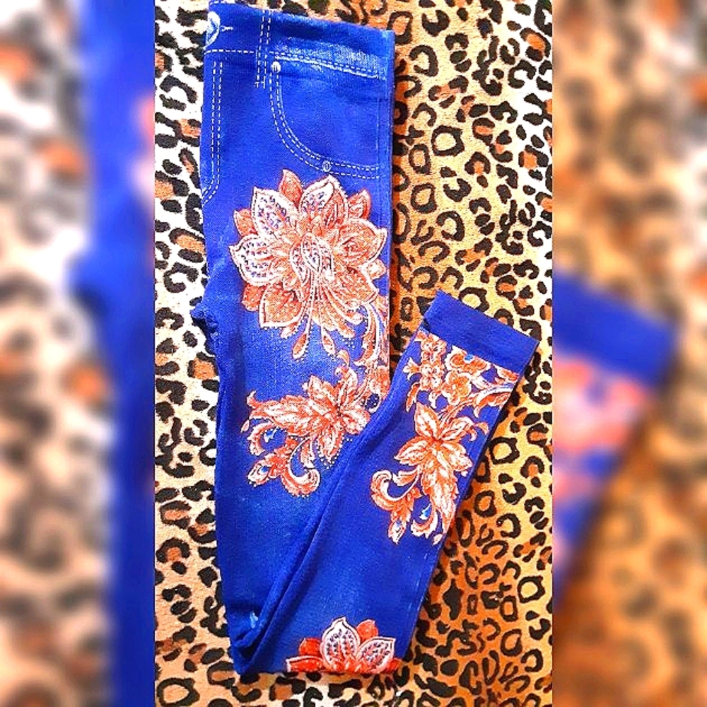 Blue Denim Rhinestone Leggings/Jegg - OS